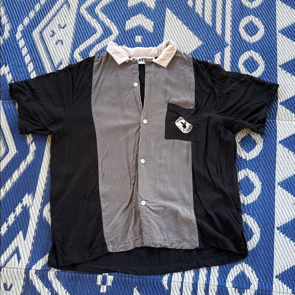 Playboy by PacSun Size Medium Men’s Black Gray White Colorblock Button Up Shirt